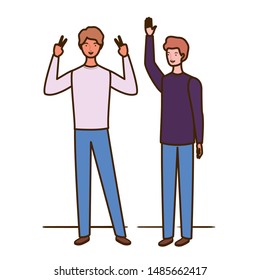 young men standing on white background
