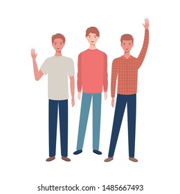 young men standing on white background