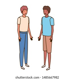 young men standing on white background