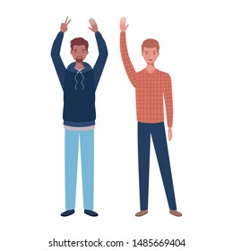 young men standing on white background
