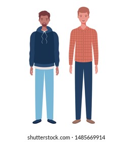 young men standing on white background