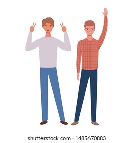 young men standing on white background