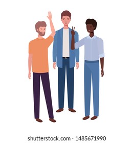 young men standing on white background