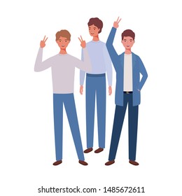 young men standing on white background