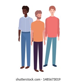 young men standing on white background