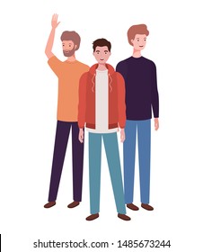 young men standing on white background
