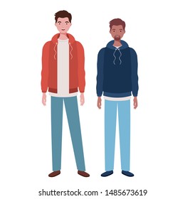 young men standing on white background