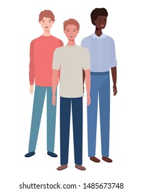 young men standing on white background
