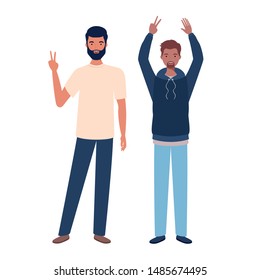 young men standing on white background