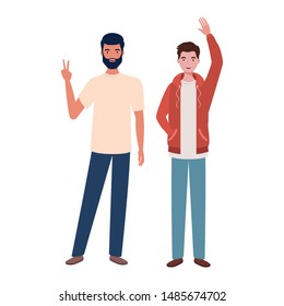 young men standing on white background