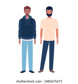 young men standing on white background