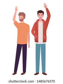 young men standing on white background
