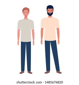 young men standing on white background