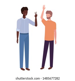 young men standing on white background