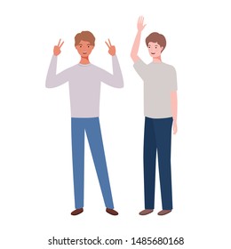 young men standing on white background