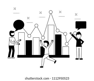 young men with statistical graphics isolated icon