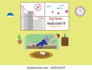 Young men stay home, avoiding Covid-19 concept
