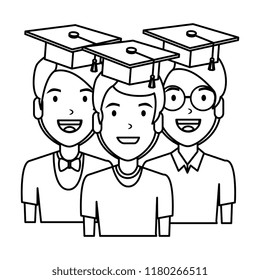 young men students with hat graduation