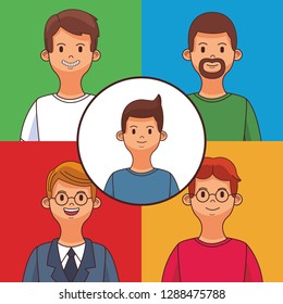 young men upperbody cartoon