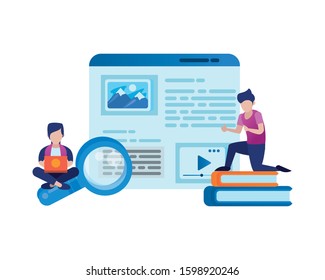 young men using laptop and social media icons vector illustration design