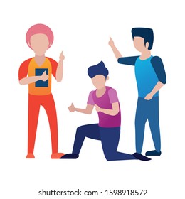 young men using smartphone avatars characters vector illustration design