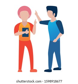 young men using smartphone avatars characters vector illustration design