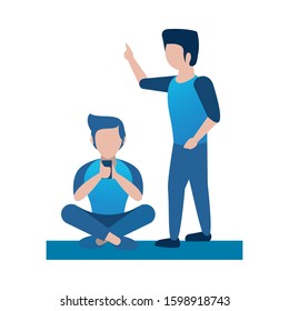 young men using smartphone avatars characters vector illustration design