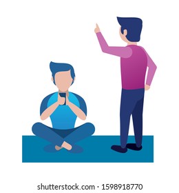 young men using smartphone avatars characters vector illustration design