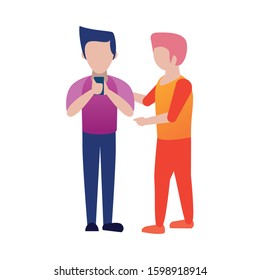 young men using smartphone avatars characters vector illustration design