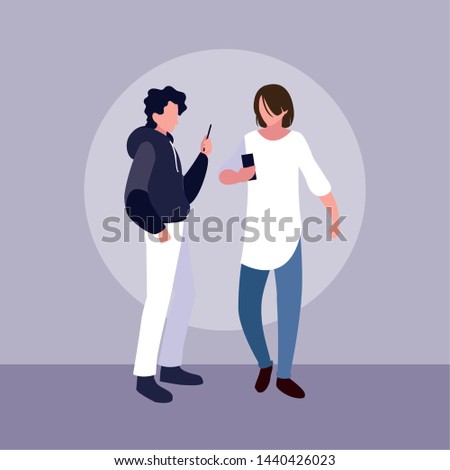 young men using smartphones devices