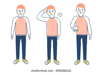 Young men with various facial expressions, full body set