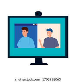 Jugendliche auf Videokonferenzen über Vektorillustration-Illustrationsdesign