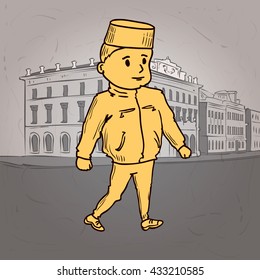 Young men walking. Hand drawn cartoon vector illustration