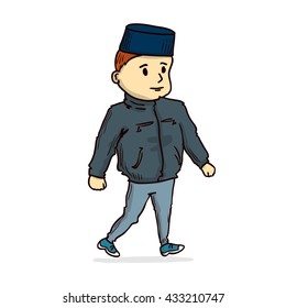 Young men walking. Hand drawn cartoon vector illustration