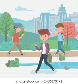 young men walking in the park avatars characters