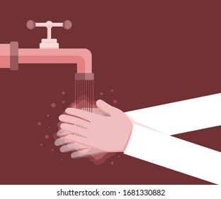 Young men wash their hands with soap In order to prevent the germs that are currently spreading to Corona or Covid-19. Illustration about wash hands.