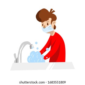 young men washing her hands to prevent coronavirus.illustration vector