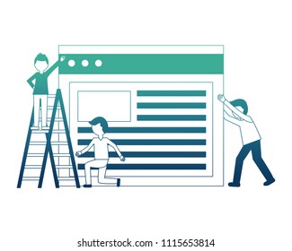 young men with web page template and ladder construction