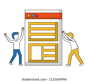 young men with web page template isolated icon