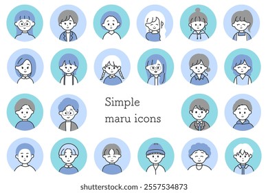 Young men and women circular icon set blue and green