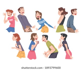 Young Men and Women with Shocked Face Expression Set, Emotional Reaction Concept, Surprised and Amazed People Cartoon Style Vector Illustration