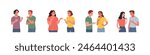 Young men and women talking, gossiping, whispering secrets, telling news. Flat style cartoon vector illustration.