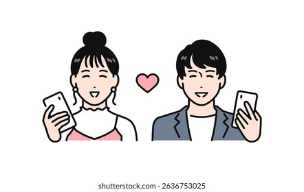 Young men and women using a matching app on their smartphones