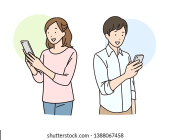 Young men and women using smartphones