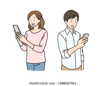 Young men and women using smartphones