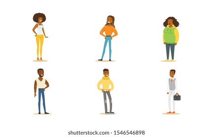 Young men and women. Vector illustration on a white background.