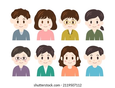 Young men and young women. Vector illustration. Icon set.  
