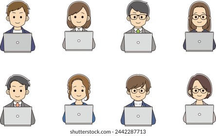 Young men and women working using computers