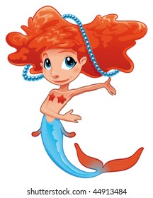 Young mermaid. Funny cartoon and vector mythological character.