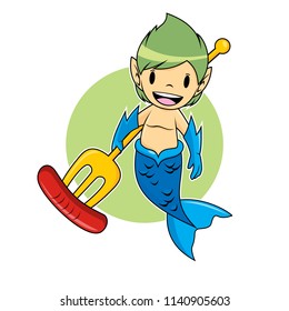 Young Merman Mascot Design